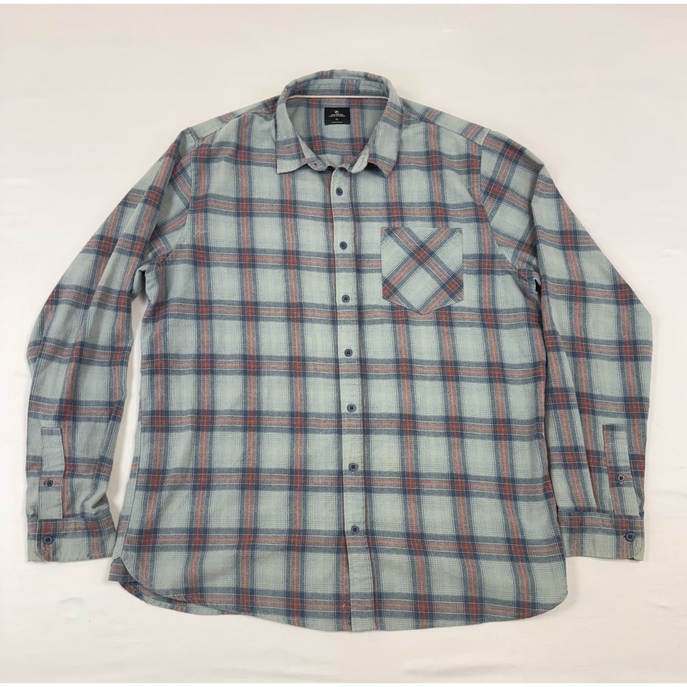 Rip Curl Mens XL Blue Plaid Flannel Long Sleeve Button Down Shirt‎ Pocket Logo
